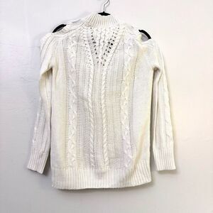 Residents On Womens Pullover Sweater Cold Shoulder Cable Knit Cream S/M